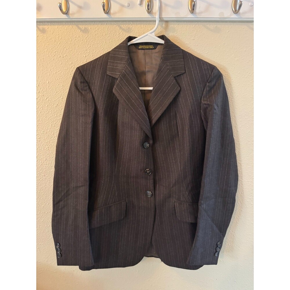Vintage Regency 4 Brown Pinstripe Blazer Jacket Womens USA Made Career Office